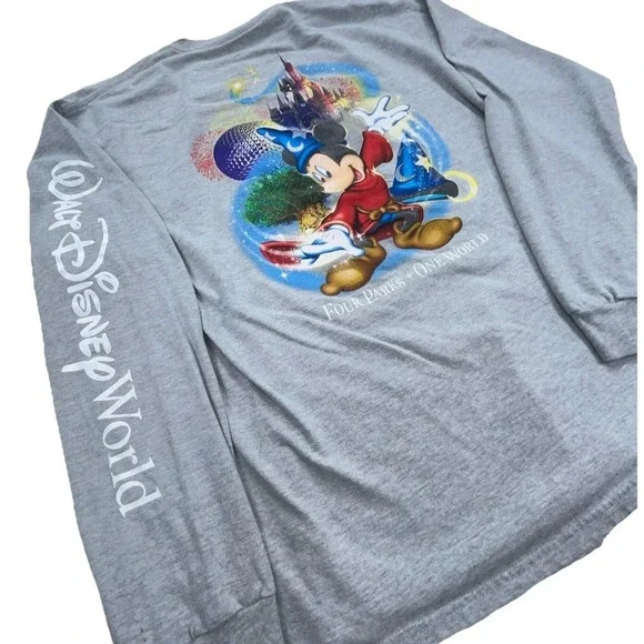 Disney Shirt Men Large Gray Tee Mickey Fantasia Long Sleeve Spell Out Retro * - Picture 5 of 13